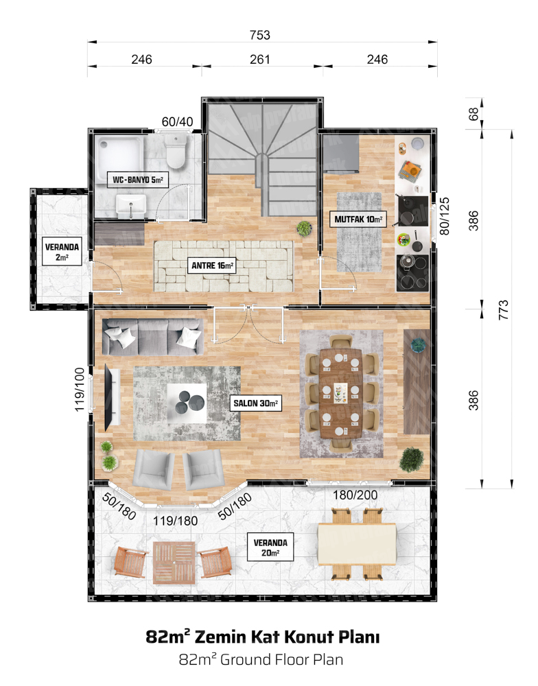 152m² Çift Katlı Lüks Prefabrik Ev