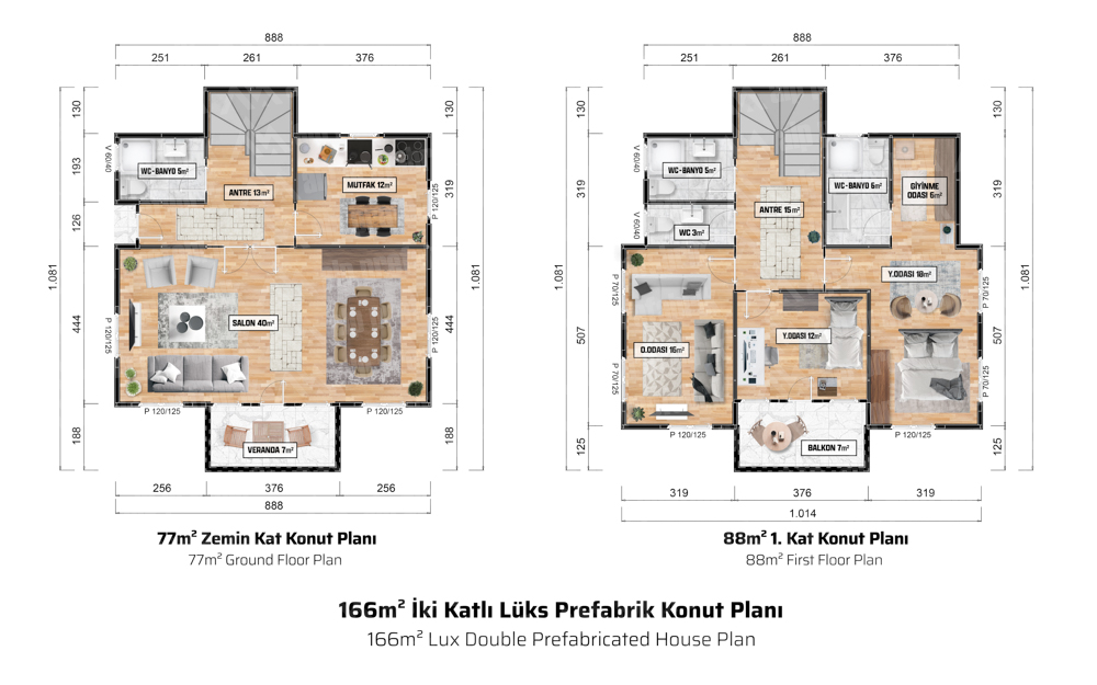 166m² Çift Katlı Lüks Prefabrik Ev